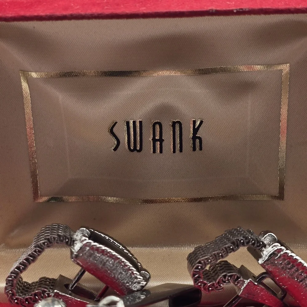 NIB Vintage Swank Cufflinks & Tie Clip Black Onyx‎ Silver Tone Mesh Set
